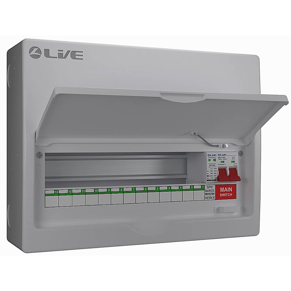 Liveelec LSMC22M-SP <BR>19 Way Metal Clad<BR> Consumer Unit with 100A DP Isolator and Surge Protection