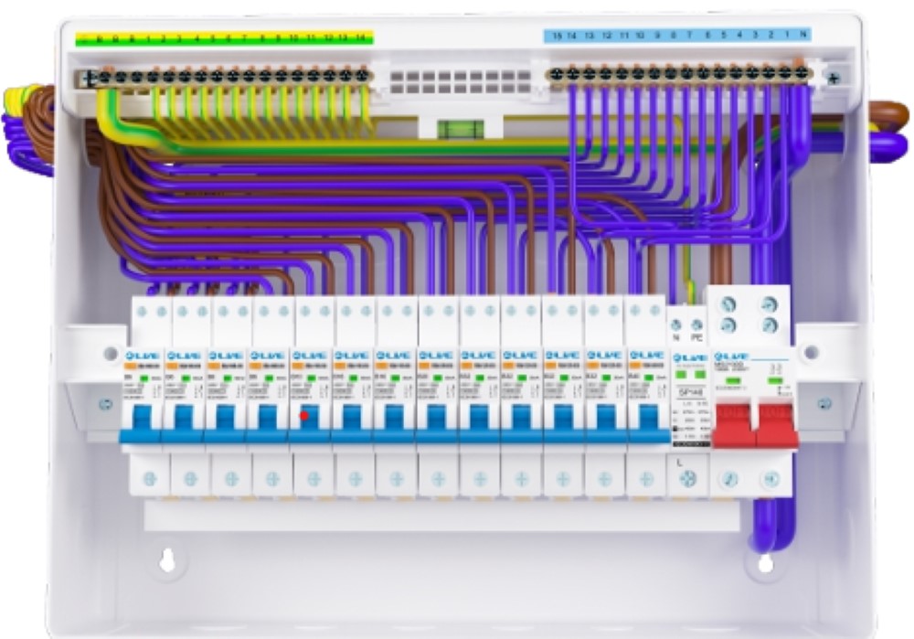 Liveelec LSMC22M-SP <BR>19 Way Metal Clad<BR> Consumer Unit with 100A DP Isolator and Surge Protection