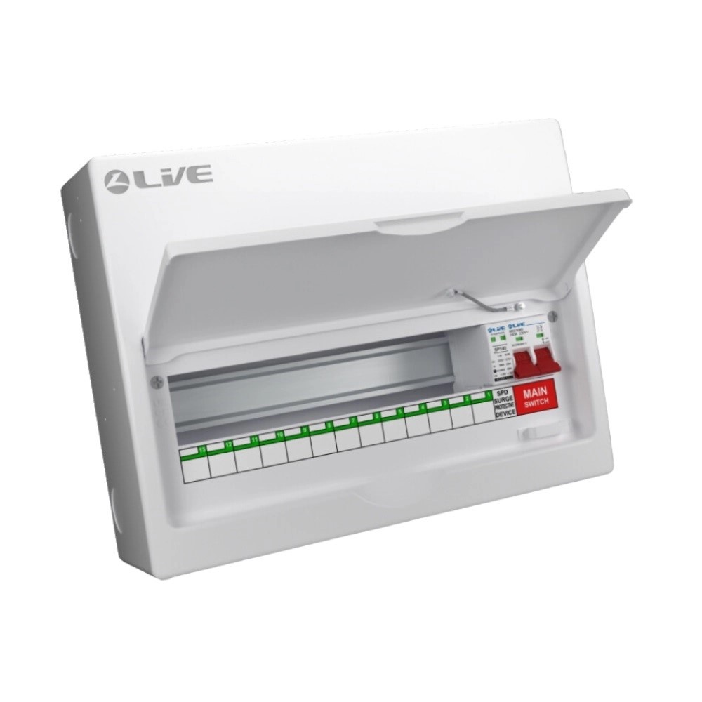 Liveelec LSMC22M-SP <BR>19 Way Metal Clad<BR> Consumer Unit with 100A DP Isolator and Surge Protection