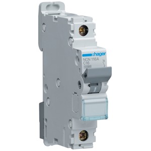 Hager NCN116A<BR> MCB SP Type C 16A 10kA