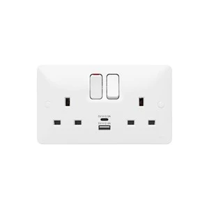 Hager WMSS82-USBAC Switched  Socket 2G DP & USB